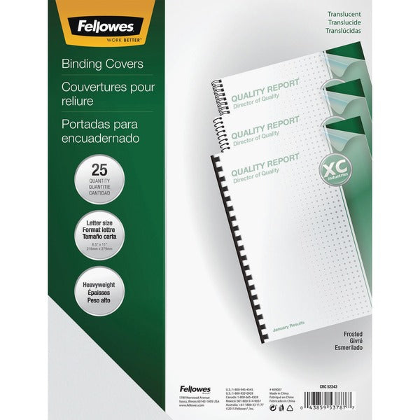 Fellowes Futura Frosted Presentation Covers - 11" (279.4 mm) Height x 8.5" (215.9 mm) Width x 0.1" (1.5 mm) Depth - For Letter 8 1/2" (215.90 mm) x 11" (279.40 mm) Sheet - Rectangular - Clear - Polypropylene - 25 / Pack