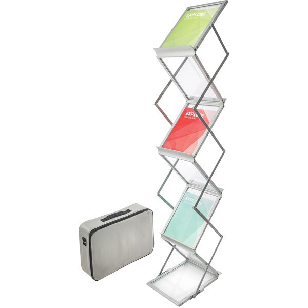 Deflecto Portable Literature Display - 6 Pocket(s) - 60" (1524 mm) Height x 11" (279.40 mm) Width x 4.3" (109.22 mm) Depth - Floor - Double Sided - Silver - 1 Each