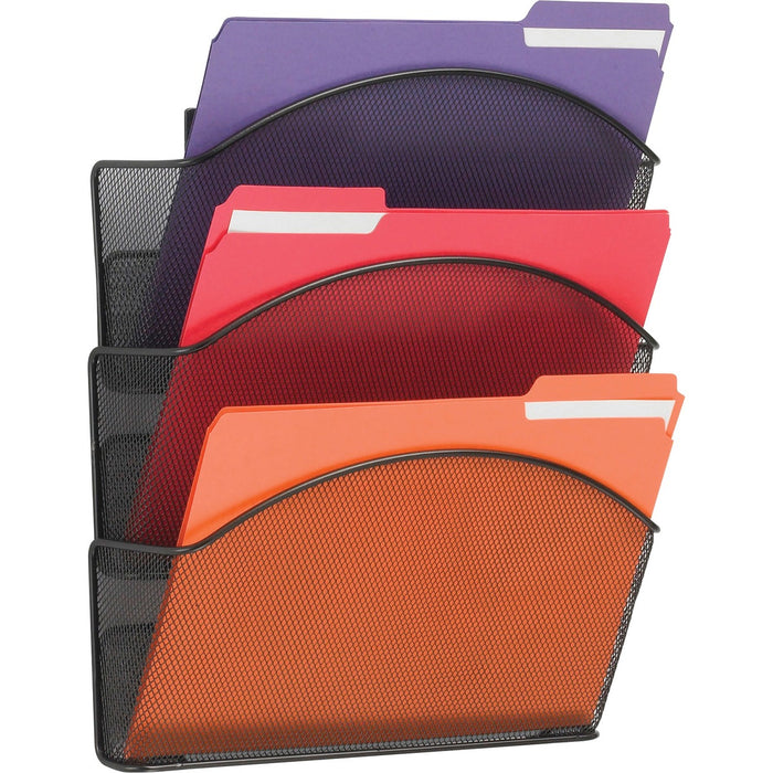 Safco Onyx Mesh Wall Pockets - 17.3" (438.15 mm) Height x 12" (304.80 mm) Width x 3.3" (82.55 mm) Depth - Powder Coated - Black - Steel - 1 Each