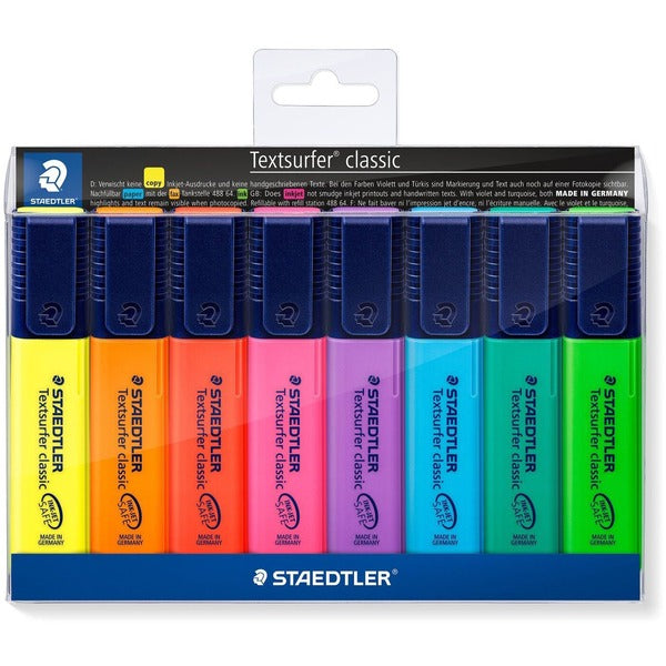Staedtler Textsurfer classic 364 Highlighter - 1 mm (0.04") Broad Chisel Marker Point - Refillable - Washable - Assorted Ink - Polypropylene, Plastic Barrel - 8 / Pack