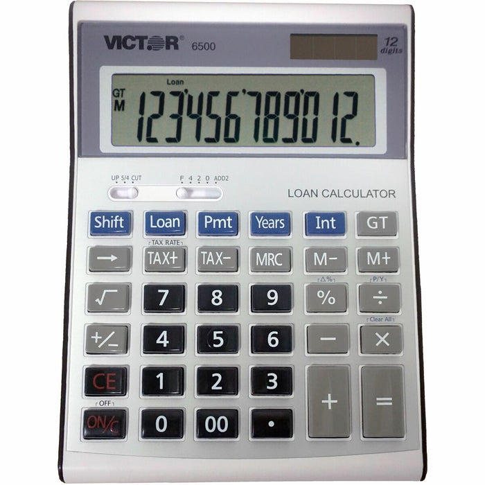 Victor 6500 Loan Wizard Desktop Calculator - Independent Memory - 12 Digits - Battery/Solar Powered - 1.8" (44.45 mm) Height x 5.8" (146.05 mm) Width x 7.9" (200.02 mm) Depth - Silver - Plastic - 1 Each