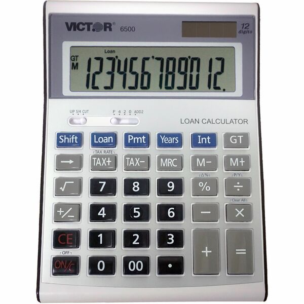 Victor 6500 Loan Wizard Desktop Calculator - Independent Memory - 12 Digits - Battery/Solar Powered - 1.8" (44.45 mm) Height x 5.8" (146.05 mm) Width x 7.9" (200.03 mm) Depth - Silver - Plastic - 1 Each