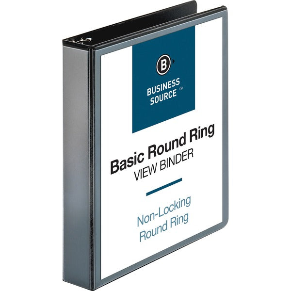 Business Source Round-ring View Binder - 1 1/2" (38.10 mm) Binder Capacity - Letter - 8 1/2" (215.90 mm) x 11" (279.40 mm) Sheet Size - 350 Sheet Capacity - Fastener(s): Round Ring - Pocket(s): 2, Internal - Polypropylene, Chipboard - Black - Wrinkle-free