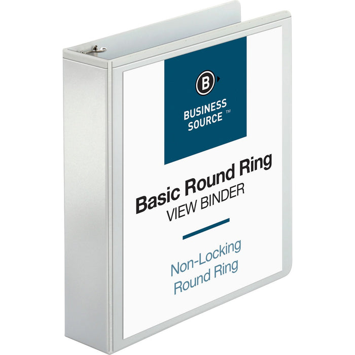 Business Source Round-ring View Binder - 2" (50.80 mm) Binder Capacity - Letter - 8 1/2" (215.90 mm) x 11" (279.40 mm) Sheet Size - 475 Sheet Capacity - Fastener: Round Ring - Pocket: 2, Internal - Polypropylene, Chipboard - White - Wrinkle-free, Gap-free