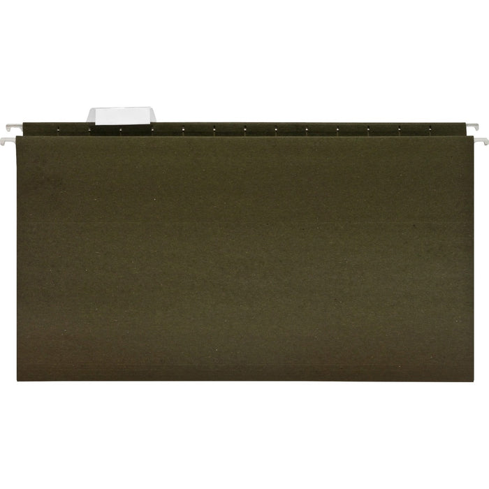 Business Source 1/5 Tab Cut Legal Recycled Hanging Folder - 8 1/2" (215.90 mm) x 14" (355.60 mm) - 11 pt. (3.87 mm) - Poly - Green - 100% Recycled - 25 / Box