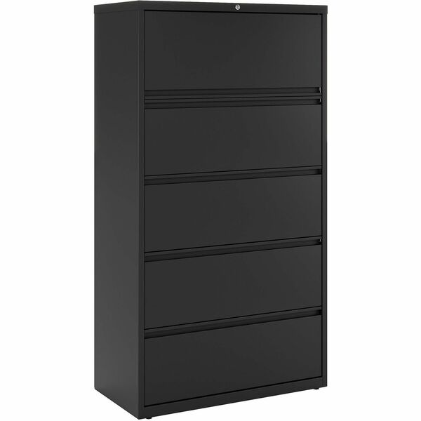 Lorell Fortress Series Lateral File - 36" (91.44 cm) Width x 18.63" (47.31 cm) Depth x 67.69" (171.93 cm) Height - 5 x Drawer(s) for File - Letter, Legal, A4 - Lateral - Rust Proof, Interlocking, Leveling Glide, Ball-bearing Suspension, Label Holder - Bla