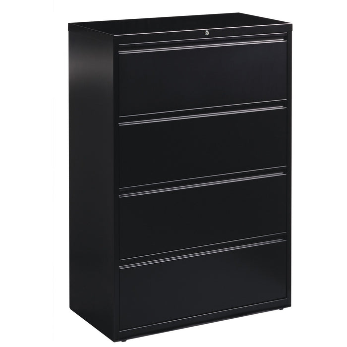 Lorell Fortress Series Lateral File - 36" (91.44 cm) Width x 18.63" (47.31 cm) Depth x 52.50" (133.35 cm) Height - 4 x Drawer(s) for File - Letter, Legal, A4 - Lateral - Ball-bearing Suspension, Leveling Glide, Label Holder, Interlocking - Black - Steel -