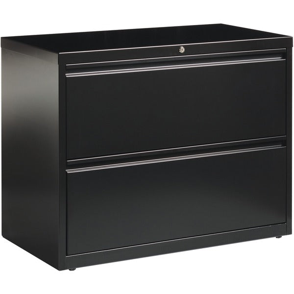 Lorell Fortress Series Lateral File - 36" (91.44 cm) Width x 18.63" (47.31 cm) Depth x 28.13" (71.44 cm) Height - 2 x Drawer(s) for File - Letter, Legal, A4 - Lateral - Leveling Glide, Label Holder, Ball-bearing Suspension, Interlocking - Black - Steel -