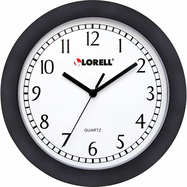 Lorell 9" Round Wall Clock - Analog - Quartz - White Main Dial - Black Case - Plastic