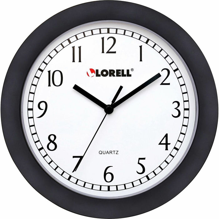 Lorell 9" Round Wall Clock - Analog - Quartz - White Main Dial - Black Case - Plastic