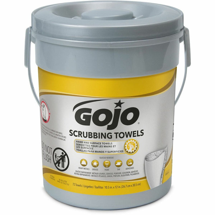 Gojo&reg; Heavy Duty Scrubbing Hand Wipes - 10.50" (266.70 mm) Width x 13" (330.20 mm) Length - White - 72/Tub - 72 / Pack