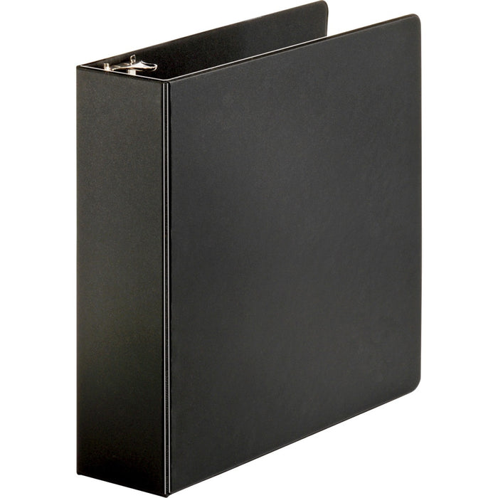 Business Source Basic Round-ring Binder - 3" (76.20 mm) Binder Capacity - Letter - 8 1/2" (215.90 mm) x 11" (279.40 mm) Sheet Size - 3 Ring - Fastener: Round Ring - Pocket: Inside Front & Back - Vinyl - Black - 1.20 lb (544.31 g) - No - Exposed Rivet, Non