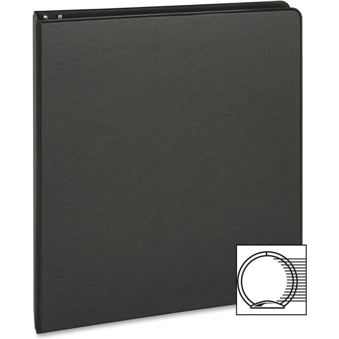 Business Source Basic Round-ring Binder - 1" (25.40 mm) Binder Capacity - Letter - 8 1/2" (215.90 mm) x 11" (279.40 mm) Sheet Size - 3 Ring - Fastener: Round Ring - Pocket: Inside Front & Back - Chipboard, Polypropylene - Black - 9.60 oz (272.16 g) - No -