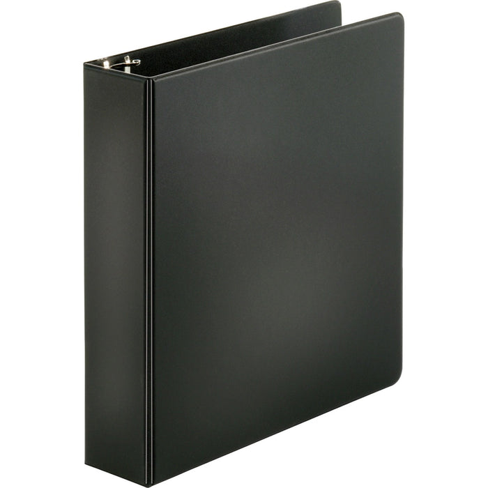 Business Source Basic Round-ring Binder - 2" (50.80 mm) Binder Capacity - Letter - 8 1/2" (215.90 mm) x 11" (279.40 mm) Sheet Size - 3 Ring - Fastener: Round Ring - Pocket: Inside Front & Back - Vinyl - Black - 1 lb (453.59 g) - Yes - Exposed Rivet, Non L