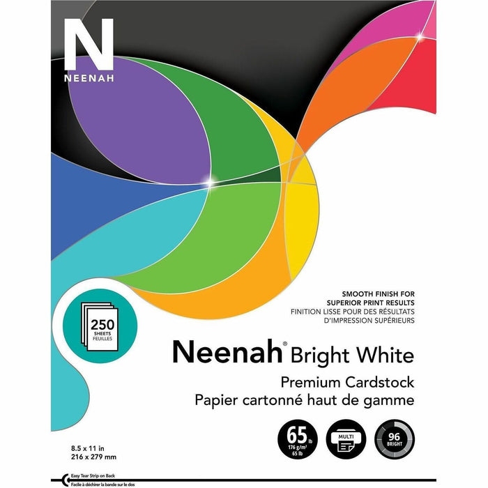 Neenah Bright White Cardstock - 96 Brightness - Letter - 8 1/2" (215.90 mm) x 11" (279.40 mm) - 65 lb (29483.50 g) Basis Weight - Smooth - Heavyweight, Acid-free, Lignin-free - Bright White - 250 Sheets - 250 / Pack