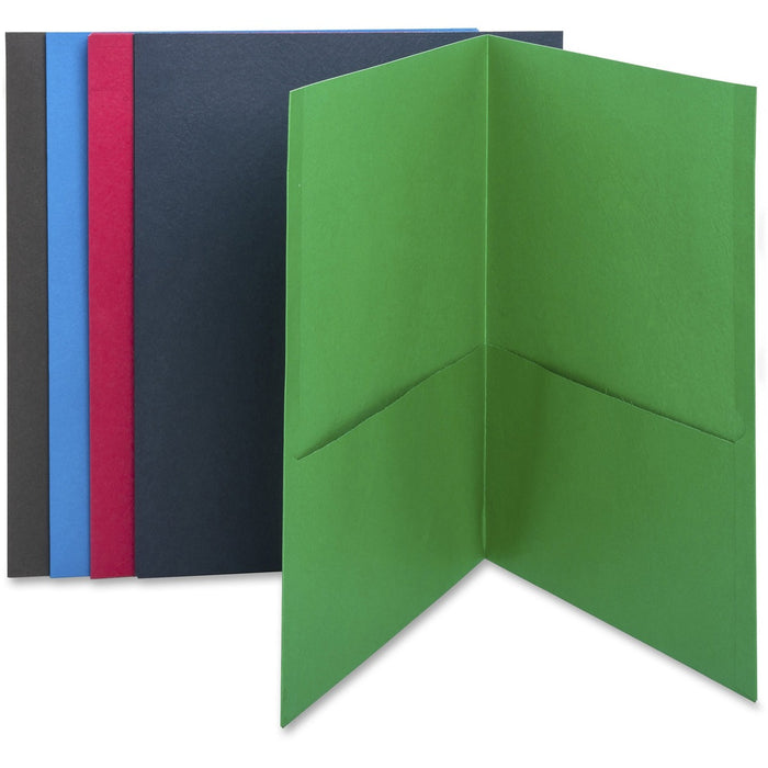 Business Source Letter Recycled Pocket Folder - 8 1/2" (215.90 mm) x 11" (279.40 mm) - 100 Sheets Capacity - 2 Internal Pocket(s) - Paper - Assorted - Die-cut, Card Holder - 35% Recycled - 25 / Box