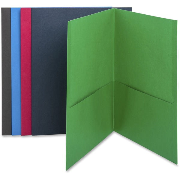 Business Source Letter Recycled Pocket Folder - 8 1/2" (215.90 mm) x 11" (279.40 mm) - 100 Sheet Capacity - 2 Internal Pocket(s) - Paper - Assorted - 35% Recycled - 25 / Box