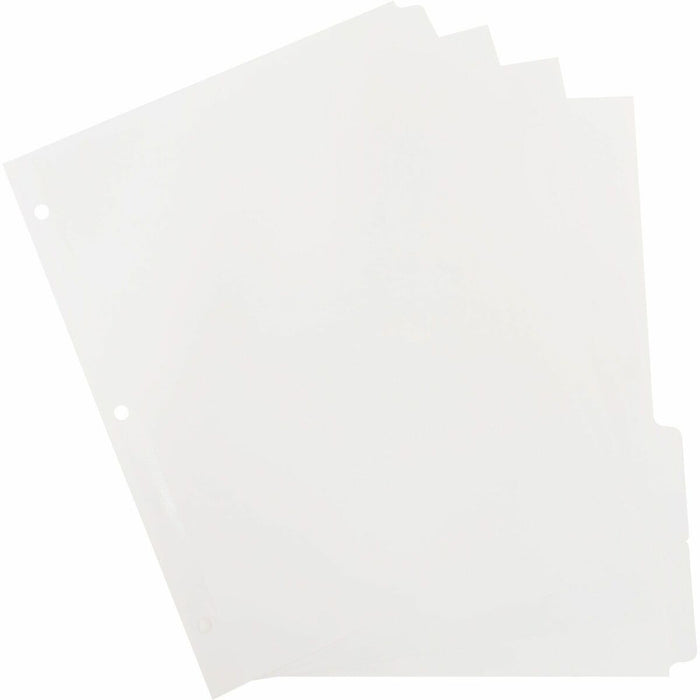 Business Source 3-Ring Plain Tab Indexes - 5 Write-on Tab(s) - 5 Tab(s)/Set - 2" (50.80 mm) Tab Width - 8.50" (215.90 mm) Divider Width x 11" (279.40 mm) Divider Length - Letter - 3 Hole Punched - White Divider - 100% Yes - Mylar Reinforced Edge, Punched