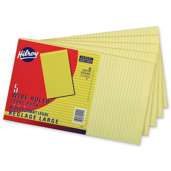 Hilroy Figuring Pad - 90 Sheets - 0.31" (7.94 mm) Ruled - 8 3/8" (21.27 cm) x 14" (35.56 cm) Sheet Size - Canary Paper - 5 / Pack