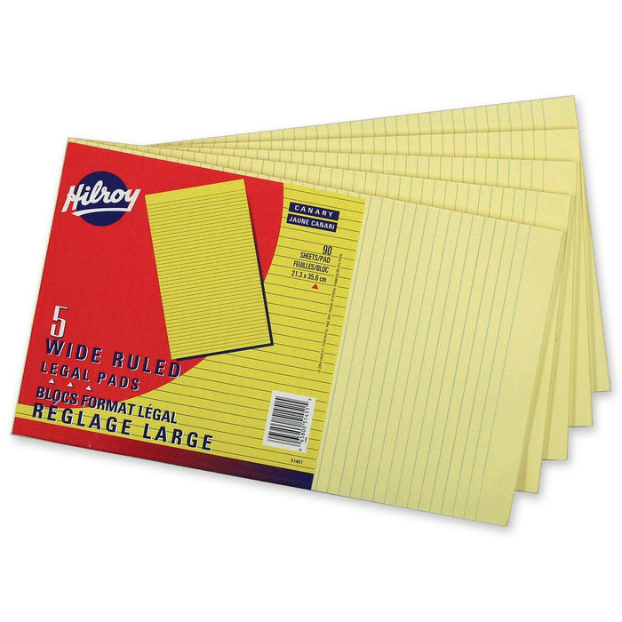 Hilroy Figuring Pad - 90 Sheets - 0.31" (7.94 mm) Ruled - 8 3/8" (21.27 cm) x 14" (35.56 cm) Sheet Size - Canary Paper - 5 / Pack
