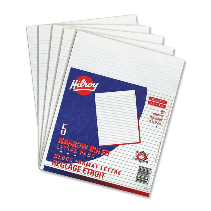 Hilroy Figuring Pad - 96 Sheets - Narrow Ruled Front Ruling - 0.25" (6.35 mm) Ruled - 15 lb (6803.89 g) Basis Weight - 8 3/8" (21.27 cm) x 10 7/8" (27.62 cm) Sheet Size - White Paper - 5 / Pack