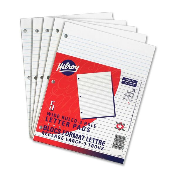 Hilroy Figuring Pad - 96 Sheets - Wide Ruled Front Ruling - 3 Hole(s) - 15 lb (6803.89 g) Basis Weight - 8 3/8" (21.27 cm) x 10 7/8" (27.62 cm) Sheet Size - White Paper - 5 / Pack