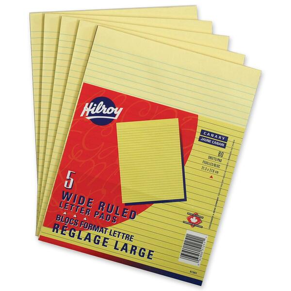 Hilroy Figuring Pad - 80 Sheets - 0.31" (7.94 mm) Ruled - 8 3/8" (212.73 mm) x 10 7/8" (276.23 mm) Sheet Size - Canary Paper - 5 / Pack