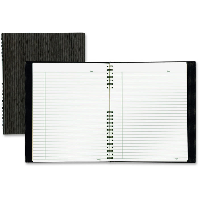 Blueline NotePro Hard Romanel Cover Notebook - Letter - 200 Sheets - Twin Wirebound - Ruled Margin - Letter - 8 1/2" (21.59 cm) x 11" (27.94 cm) Sheet Size - Black Cover - Pocket, Hard Cover, Index Sheet, Micro Perforated, Self-adhesive Tab - Recycled - 1