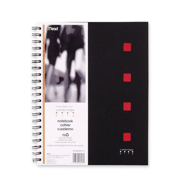 Hilroy 06016 Cambridge City Notebook - 70 Sheets - Twin Wirebound - 6 1/2" (16.51 cm) x 9 1/2" (24.13 cm) Sheet Size - White Paper - Black Poly Cover - Perforated, Durable Cover - 1 Each