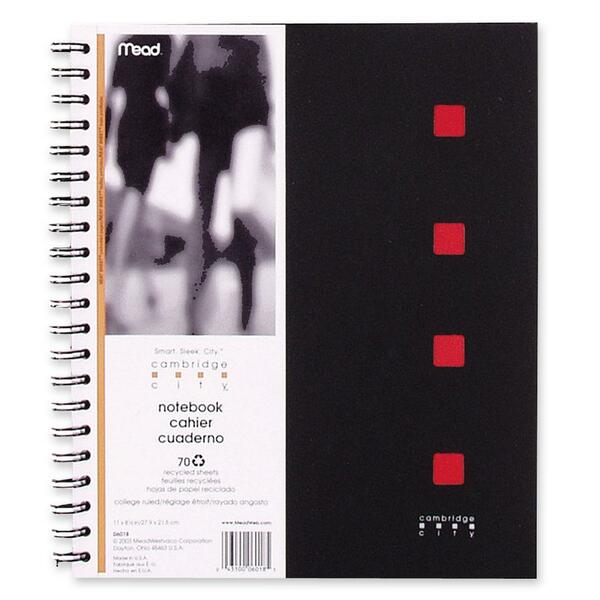 Hilroy 06018 Cambridge City Notebook - 70 Sheets - Twin Wirebound - Letter - 8 1/2" (21.59 cm) x 11 1/2" (29.21 cm) Sheet Size - White Paper - Black Poly Cover - Perforated, Durable Cover - 1 Each