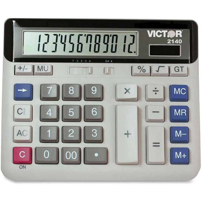Victor 12-digit XL LCD Desktop Calculator - Independent Memory - 12 Digits - LCD - Battery/Solar Powered - 7.5" (190.50 mm) Height x 6" (152.40 mm) Width x 1.6" (41.28 mm) Depth - 1 Each