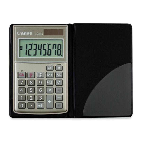 Canon LS63TG Handheld Tax Calculator - Auto Power Off - 8 Digits - LCD - Battery/Solar Powered - 4.1" (103 mm) Height x 2.5" (63 mm) Width x 0.4" (9 mm) Depth - Plastic, Rubber - 1 Each