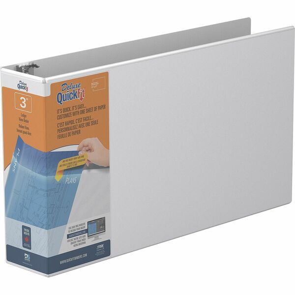QuickFit Heavy-Duty Landscape 3-Ring Binder, D-Ring, View Binder, 3 Inch, White - 3" (76.20 mm) Binder Capacity - 11" (279.40 mm) x 17" (431.80 mm) Sheet Size - 625 Sheet Capacity - 3 x 3" (76.20 mm) Ring - Fastener: D-Ring - Polypropylene - Black - Recyc