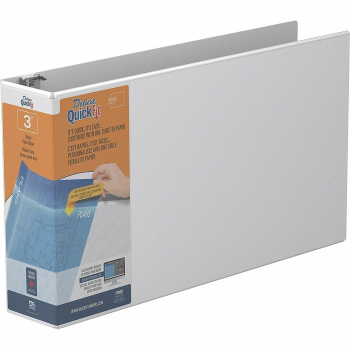 QuickFit Heavy-Duty Landscape 3-Ring Binder, D-Ring, View Binder, 3 Inch, White - 3" (76.20 mm) Binder Capacity - 11" (279.40 mm) x 17" (431.80 mm) Sheet Size - 625 Sheet Capacity - 3 x 3" (76.20 mm) Ring - Fastener: D-Ring - Polypropylene - Black - Yes -