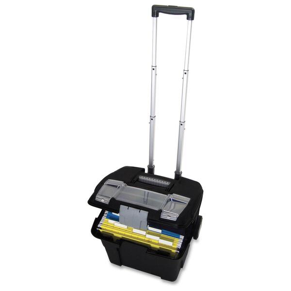 Storex Mobile File Cart - Telescopic Handle - 20.41 kg Capacity - 13" Length x 15.3" Width x 15.5" Depth Height - Black - 1 Each