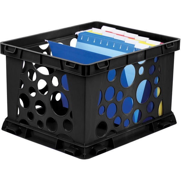 Storex Lightweight Portable File Crate - External Dimensions: 14" (355.60 mm) Width x 24.3" (615.95 mm) Depth x 16.8" (425.45 mm) Height - Media Size Supported: Letter, Legal - Light Duty - Stackable - Plastic - Black - For File - Recycled - 1 Each