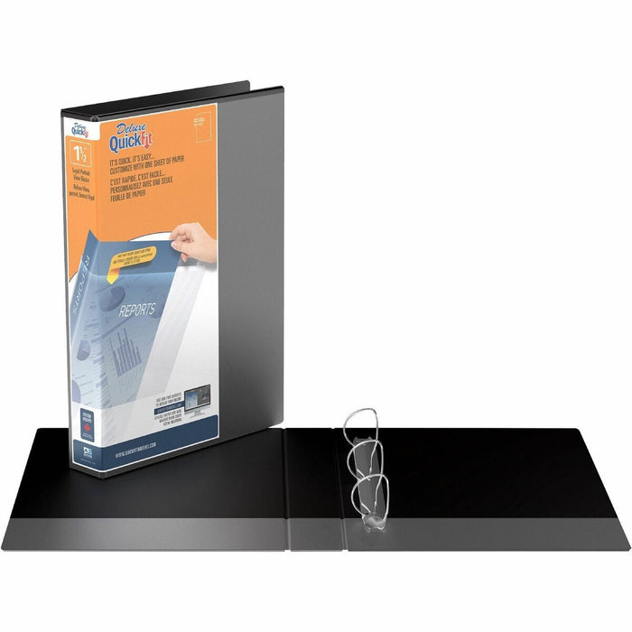 QuickFit Ring Binder - Legal - 8 1/2" (215.90 mm) x 14" (355.60 mm) Sheet Size - 350 Sheet Capacity - 1 1/2" (38.10 mm) Spine Width - 3 x 1.50" (38.10 mm) Ring(s) - Fastener(s): D-Ring - Polypropylene - Black - Recycled - Antimicrobial, Clear Overlay - 1