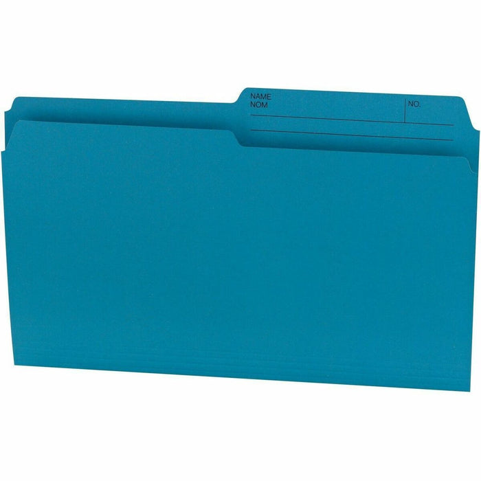 Offix 1/2 Tab Cut Legal Yes Top Tab File Folder - 8 1/2" (215.90 mm) x 14" (355.60 mm) - Teal - Printed Tab - 70% Recycled - 100 / Box