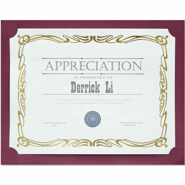 Presentation Card 12.5"x9.75" Burg Linen - FSC Certified - 8 1/2" (215.90 mm) x 11" (279.40 mm) - Linen, Cover Stock - Burgundy - Acid-free, Lignin-free - 25 / Pack