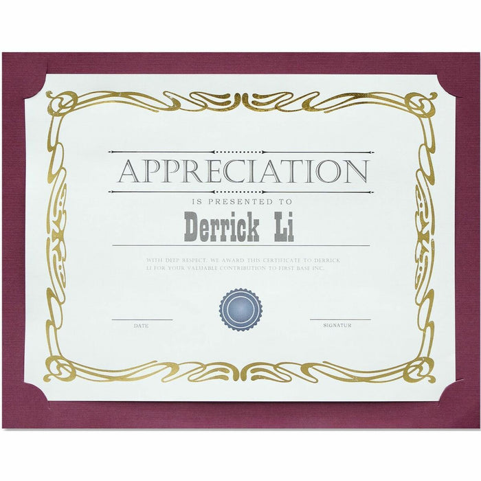 St. James&reg; Presentation Cards/Certificate Holders, Non-Folding, Burgundy Linen, Pack of 25, 83482