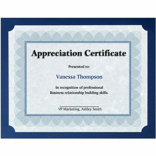 St. James&reg; 83480 Letter Certificate Holder - 8 1/2" (215.90 mm) x 11" (279.40 mm) - Linen, Cover Stock - Navy Blue - 25 / Pack