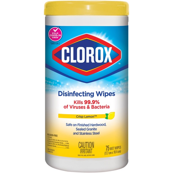 Clorox Disinfecting Wipe - Lemon Scent - Pre-moistened, Bleach-free - 75/Pack - 1 Each