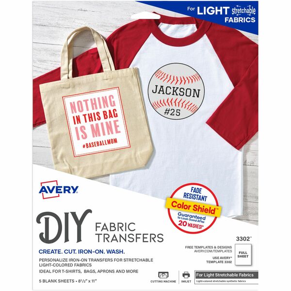 Avery&reg; Stretchable T-Shirt Transfers - Letter - 8 1/2" x 11" - Matte - 30 / Carton - Crack Resistant, Fade Resistant, Washable - Clear