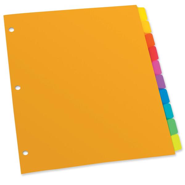Oxford Plain Tab Poly Index Divider - 10 Blank Tab(s) - 3 Hole Punched - Polypropylene Divider - Assorted Tab(s) - Acid-free - 1 / Set