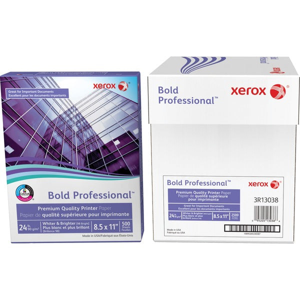 Xerox Bold Professional Quality Paper - White - Letter - 8 1/2" x 11" - 24 lb Basis Weight - 500 / Ream - Chlorine-free, Acid-free, ColorLok Technology, Jam-free - White