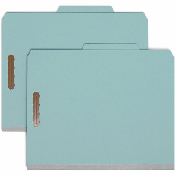 Smead 2/5 Tab Cut Letter Recycled Classification Folder - 8 1/2" x 11" - 2" Expansion - 6 x 2K Fastener(s) - 1" Fastener Capacity, 2" Fastener Capacity - Top Tab Location - Right of Center Tab Position - 2 Divider(s) - Pressboard - Blue - 100% Recycled -