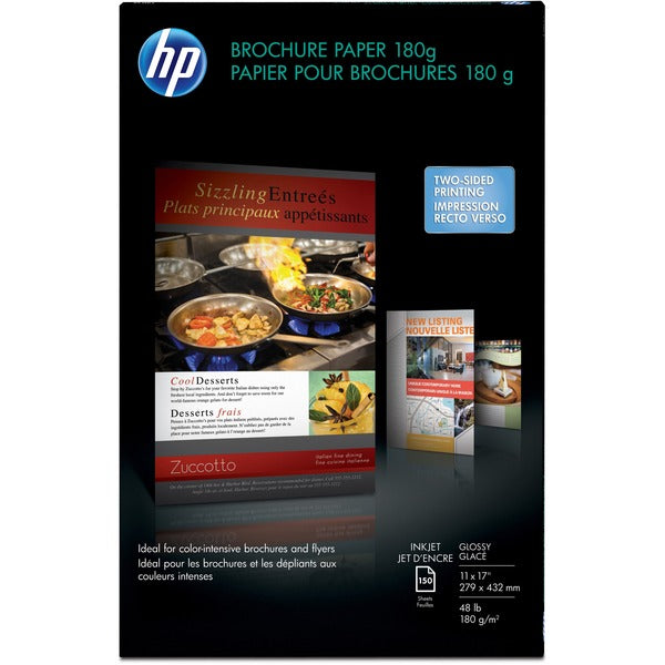 HP Glossy Inkjet Brochure Paper - White - 98 Brightness - Ledger/Tabloid - 11" (279.40 mm) x 17" (431.80 mm) - 48 lb (21772.43 g) Basis Weight - Glossy - White - 150 / Pack