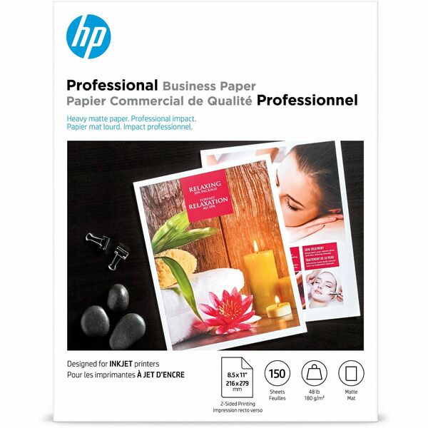 HP Matte Inkjet Brochure Paper - White - 103 Brightness - Letter - 8 1/2" (215.90 mm) x 11" (279.40 mm) - 48 lb (21772.43 g) Basis Weight - Matte - Heavyweight, Double-sided - White - 150 / Pack