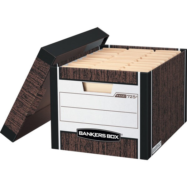 Bankers Box R-Kive File Storage Box - Internal Dimensions: 12" (304.80 mm) Width x 15" (381 mm) Depth x 10" (254 mm) Height - 16.5" Depth - Media Size Supported: Letter, Legal - Lift-off Closure - Heavy Duty - Stackable - Wood Grain - For File - Recycled