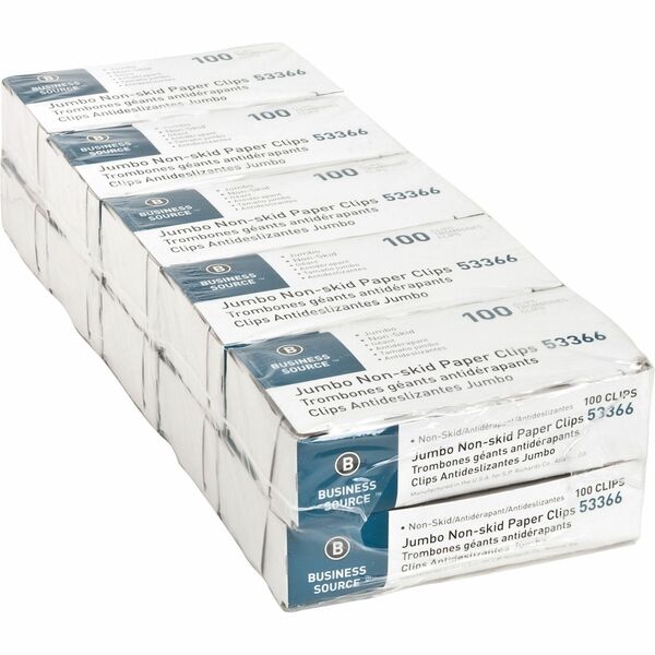 Business Source Jumbo Nonskid Paper Clips - Jumbo - Silver - Steel - 100/Box - 10 / Pack